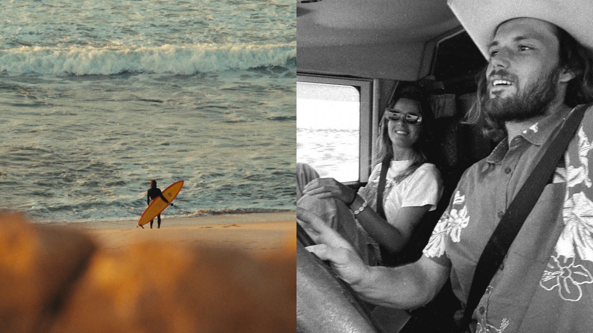 couple driving car black and white image