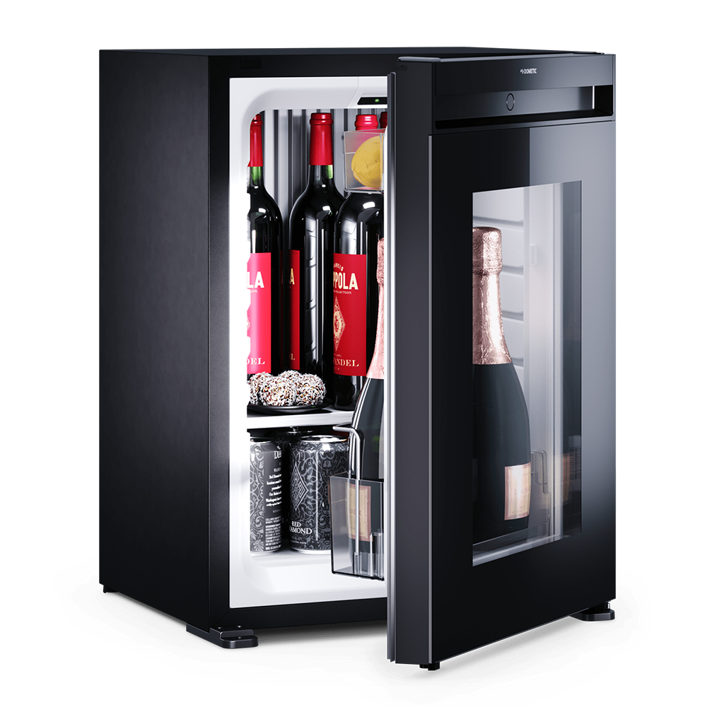 Dometic HiPro minibar with an open door