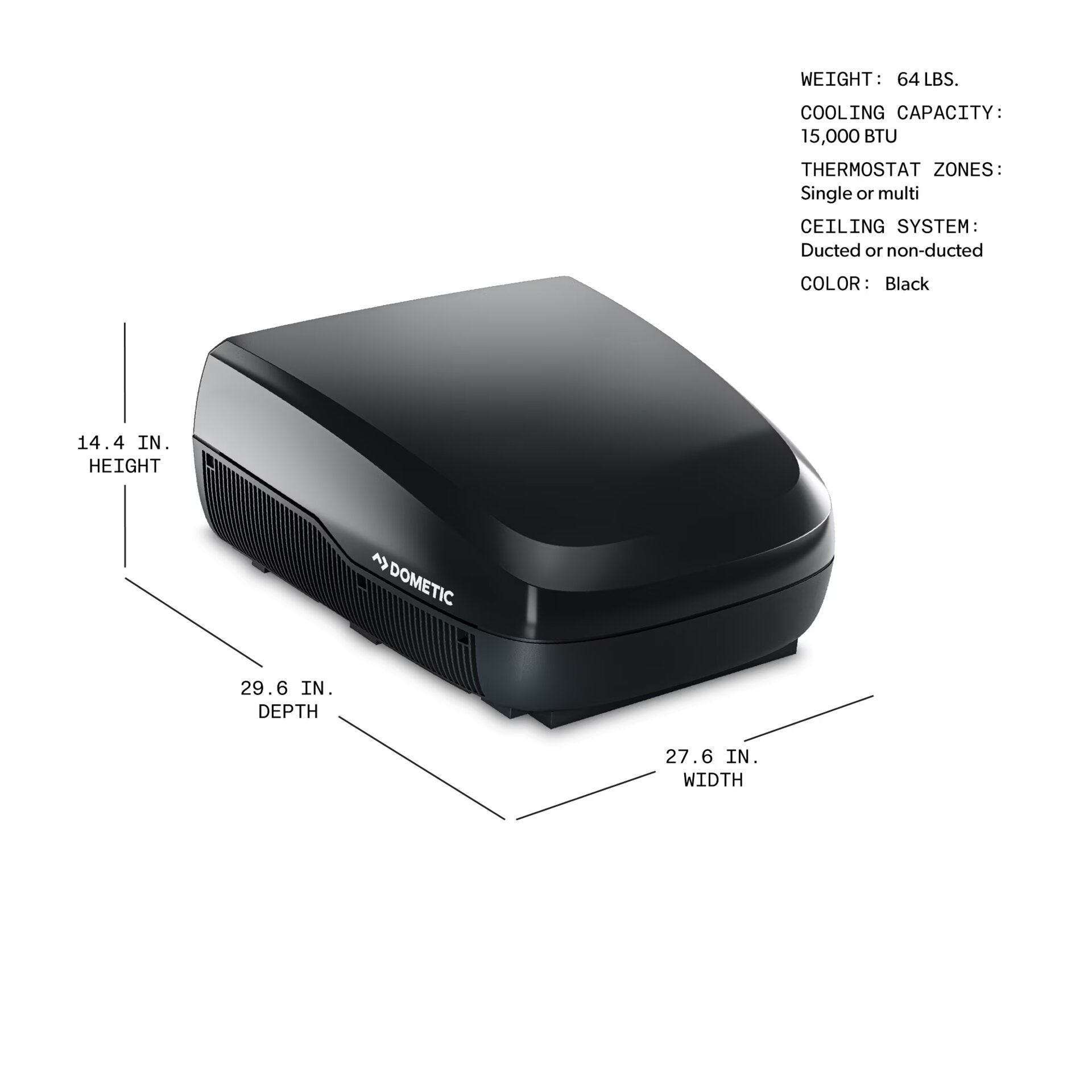 Dometic FreshJet 3 Commercial Grade Series Mechanical 15K BTU Air Conditioner – Black