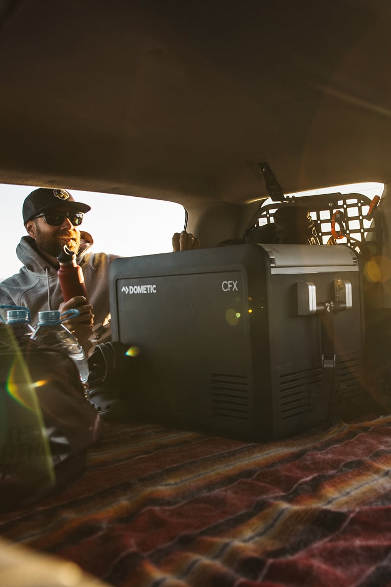 Dometic CFX3 icar inside trunk in car in Baja California