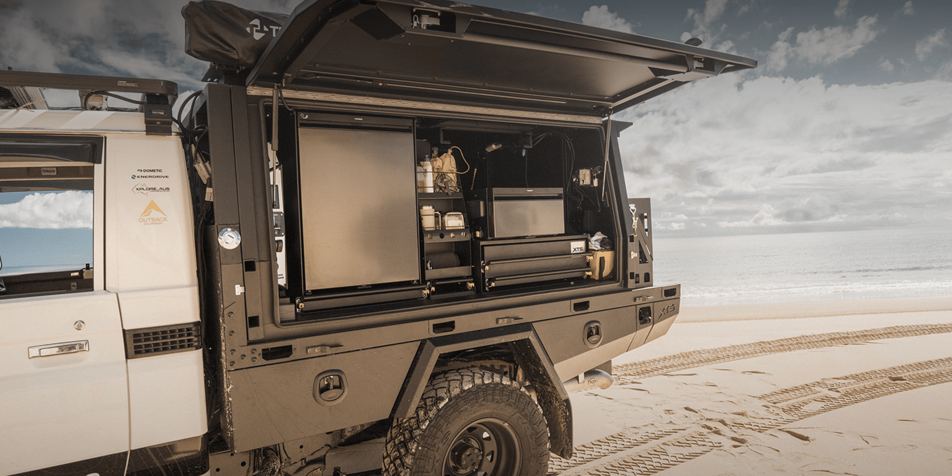 NRXD draw fridge and NRX fridge set up in a 4x4 canopy