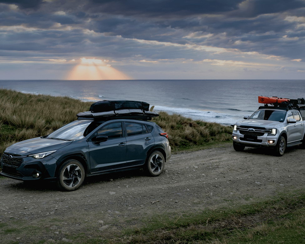 Sunrise over the ocean, cars are packed inside and out, roof top stacked with the front runner slimsport rack and we are off for the great outdoors.