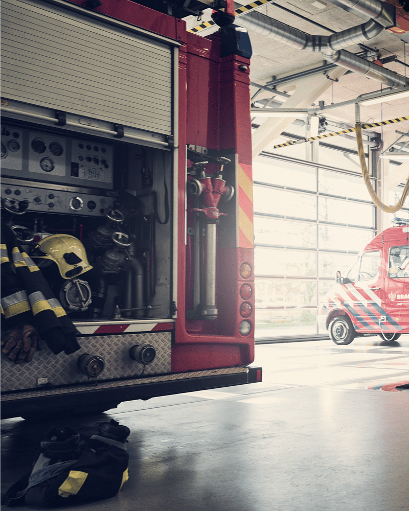 firefighter vehicle red in garage