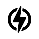 Black circle with a black lightning bolt in the center