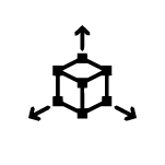 Black line drawing of a box with three arrows pointing outward