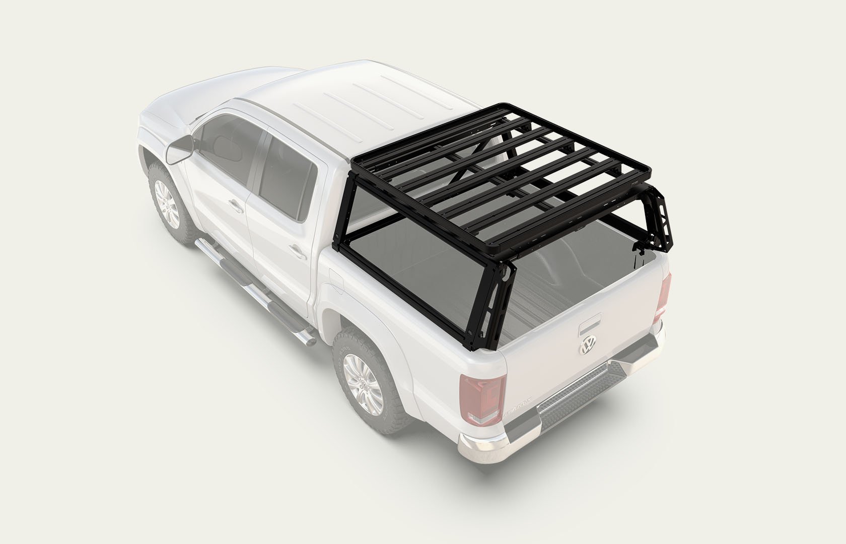 Pro Bed Rack System mounted on a pickup truck with a roof platform, maximizing cargo-carrying capacity above the truck bed