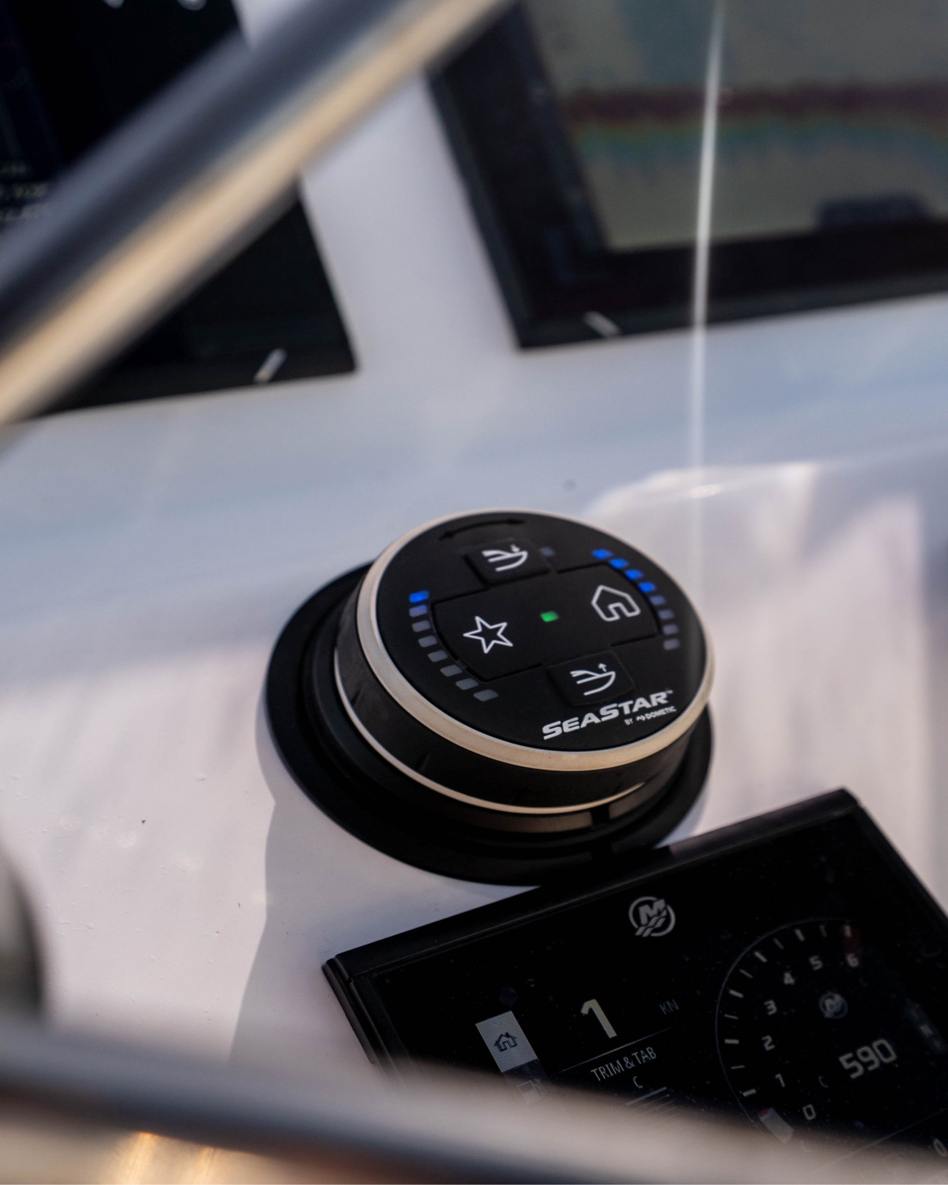 Trim Tab dial controller installed on a boat