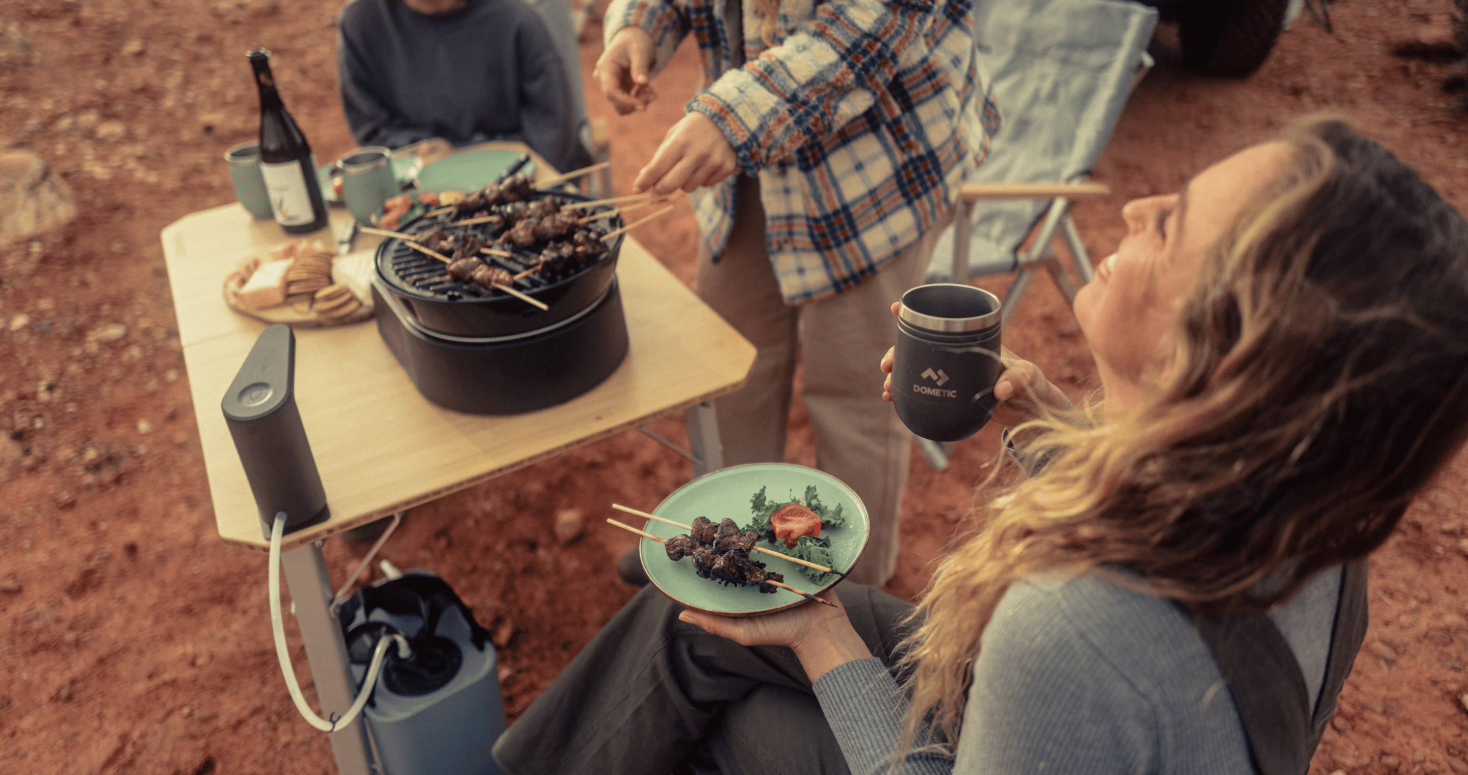 Sarah Glover Cooking Stake Skewers with Dometic Gear