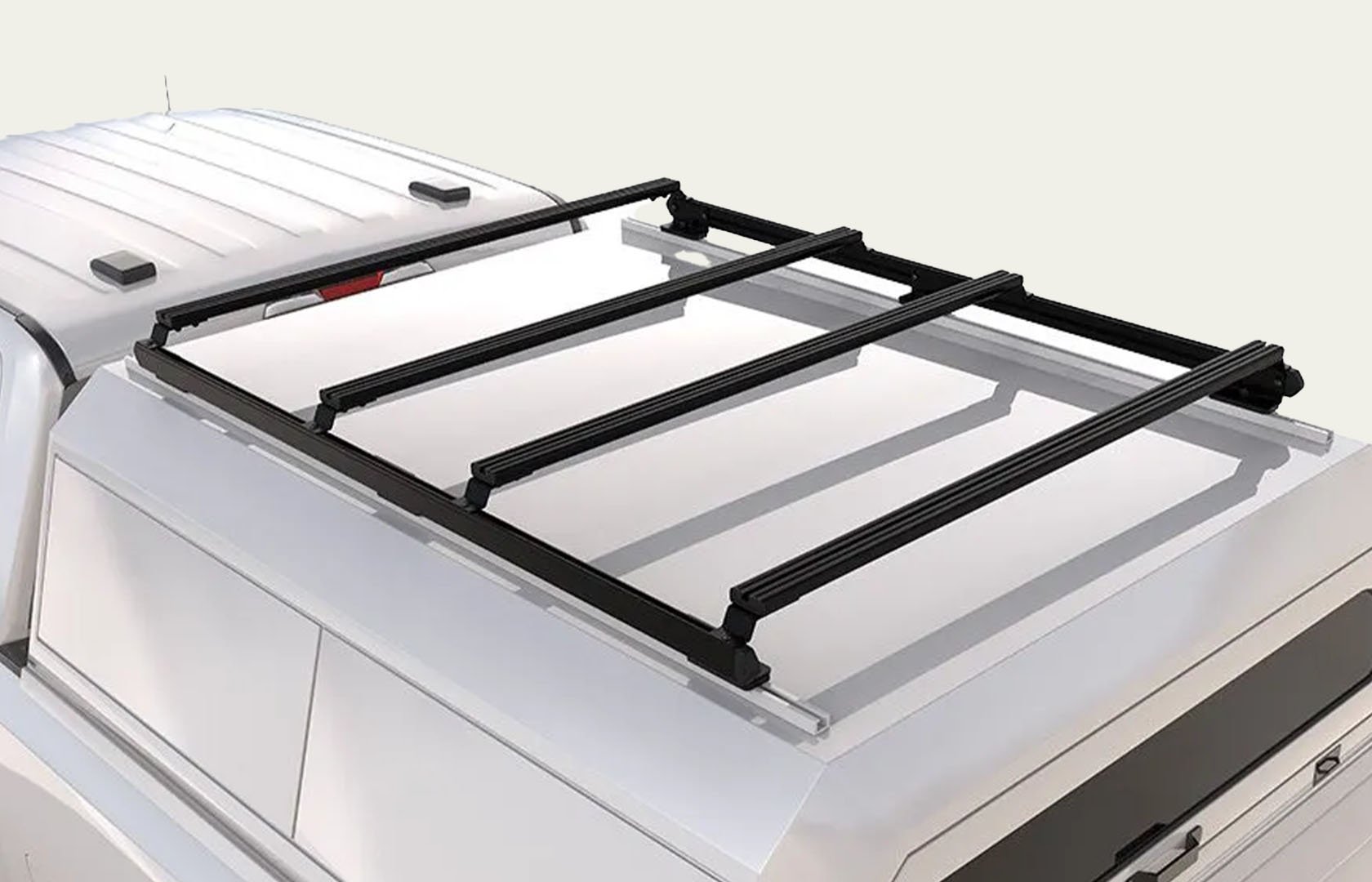 Dometic Front Runner Series Slimpro Canopy Rack mounted on a pickup canopy, low-profile modular roof rack with adjustable slats