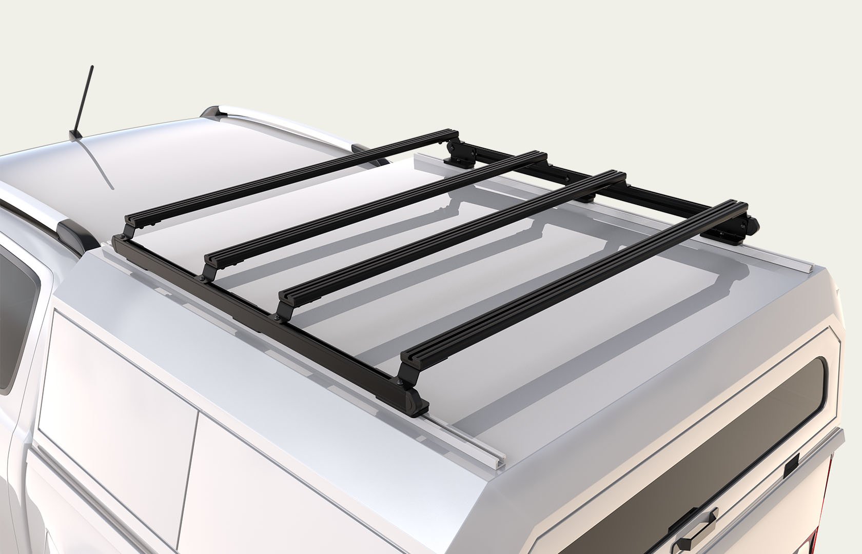 Dometic Front Runner Series Slimpro Canopy Rack mounted on a pickup canopy, low-profile modular roof rack with adjustable slats