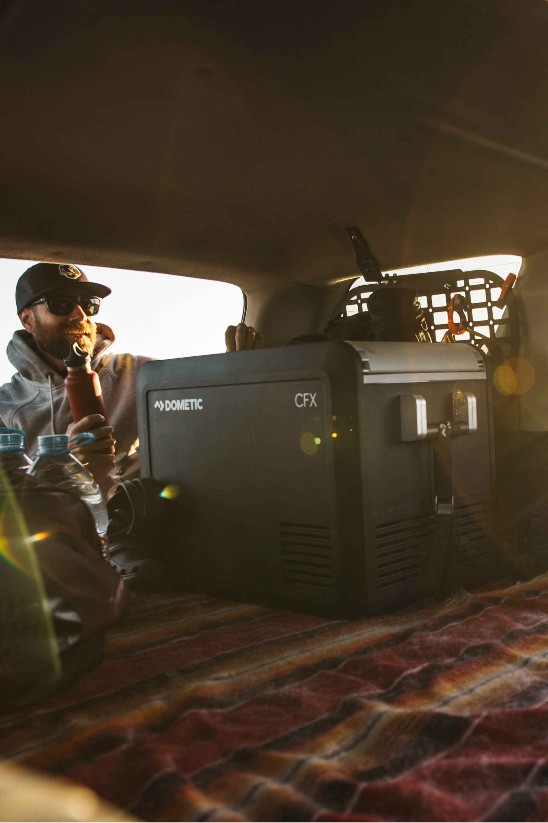 Dometic CFX3 icar inside trunk in car in Baja California