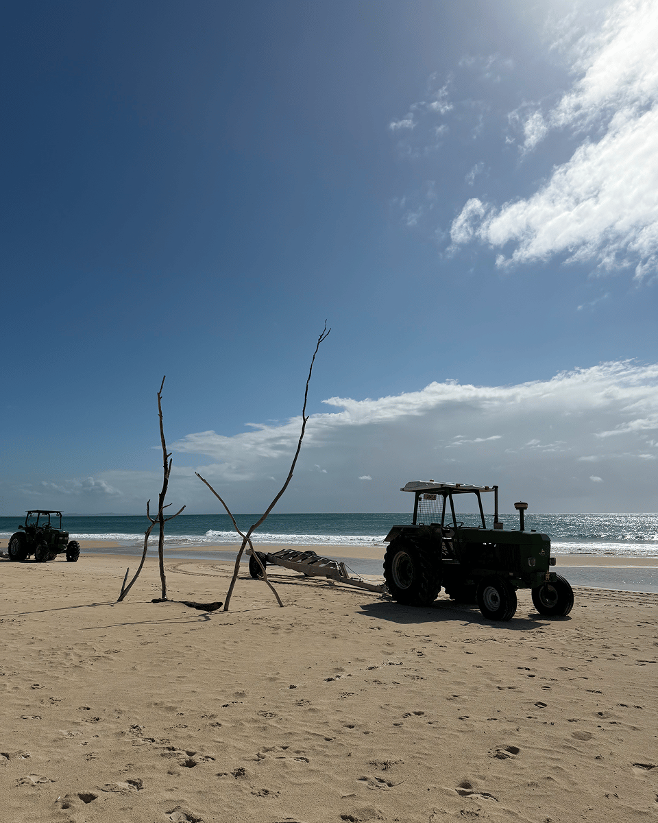Harry takes in the beauty of the sun-soaked coastline, where golden sands meet crystal-clear waters. Along the beach, he spots local fishers towing boats behind farm vehicles, a glimpse into the island’s laid-back lifestyle and outdoor culture.