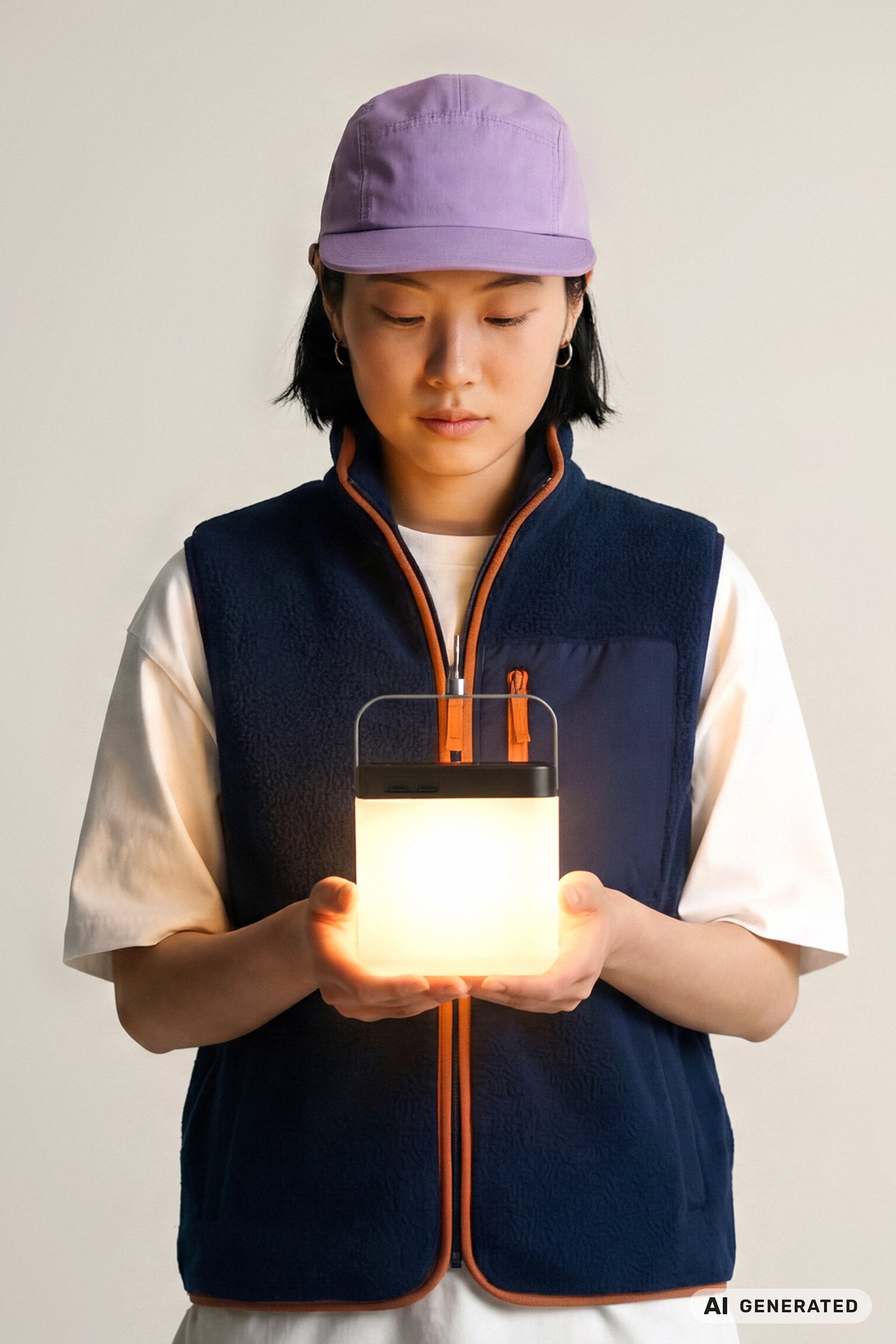 A woman holding a Dometic GO Area Camp Light