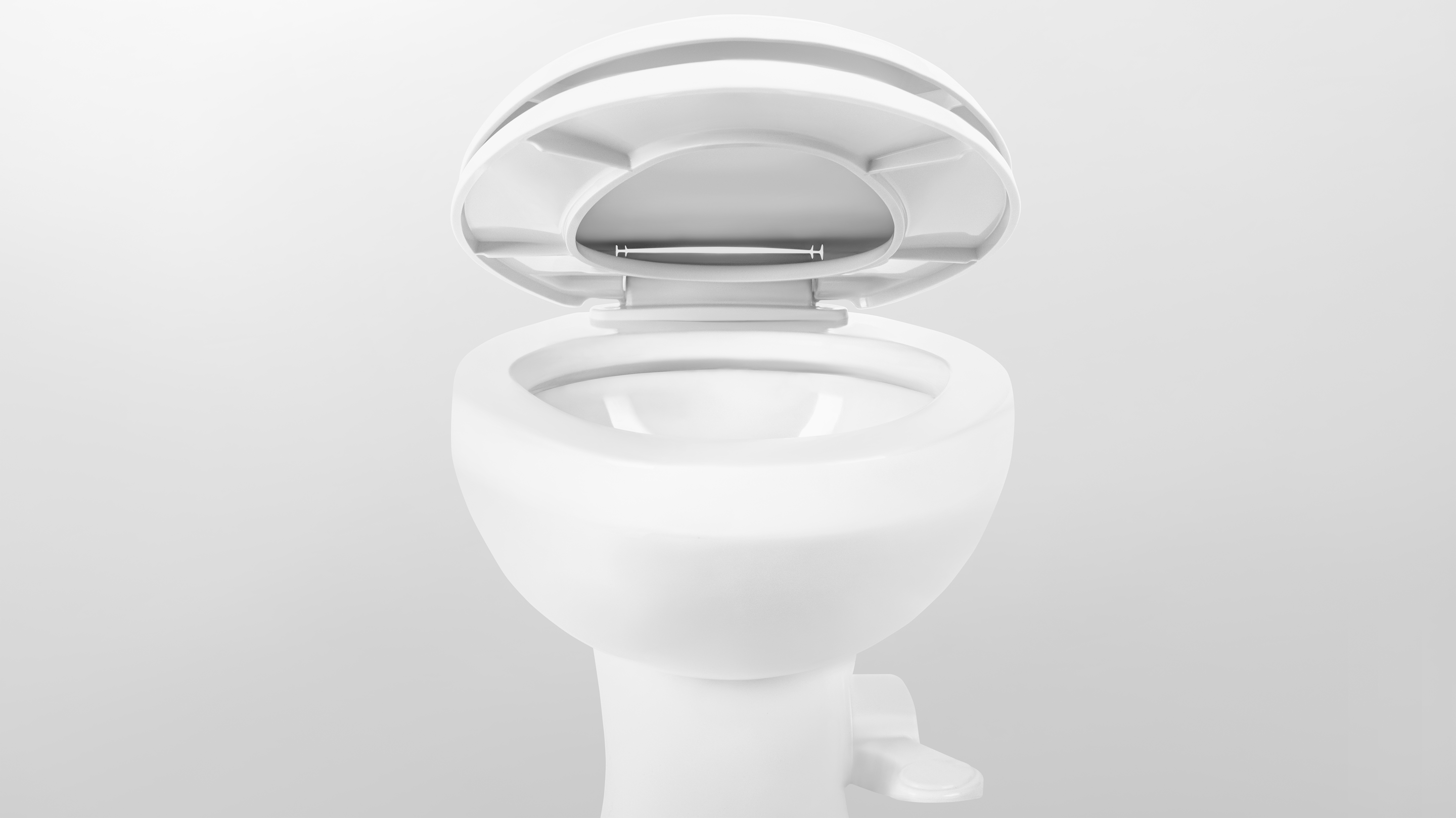 420 Platinum Series Toilet in white, lid and seat open. Platinum Series. Elongated porcelain. Residential luxury. The ultimate upgrade.