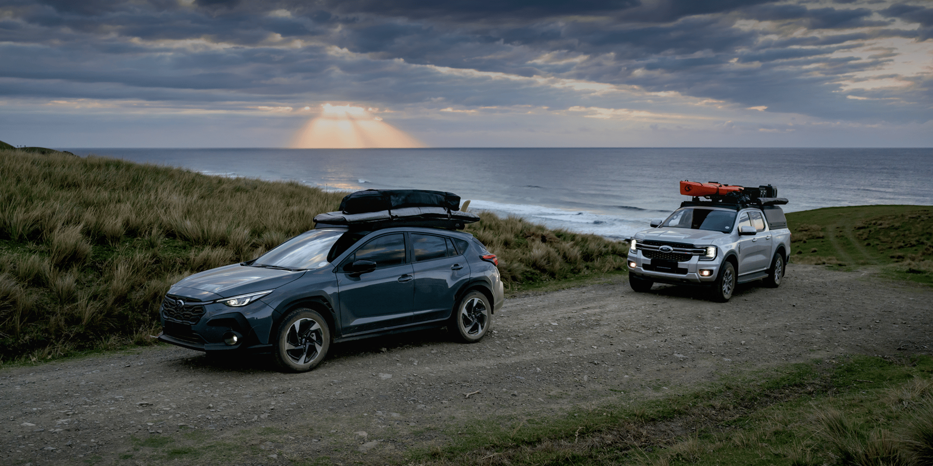 Sunrise over the ocean, cars are packed inside and out, roof top stacked with the front runner slimsport rack and we are off for the great outdoors.