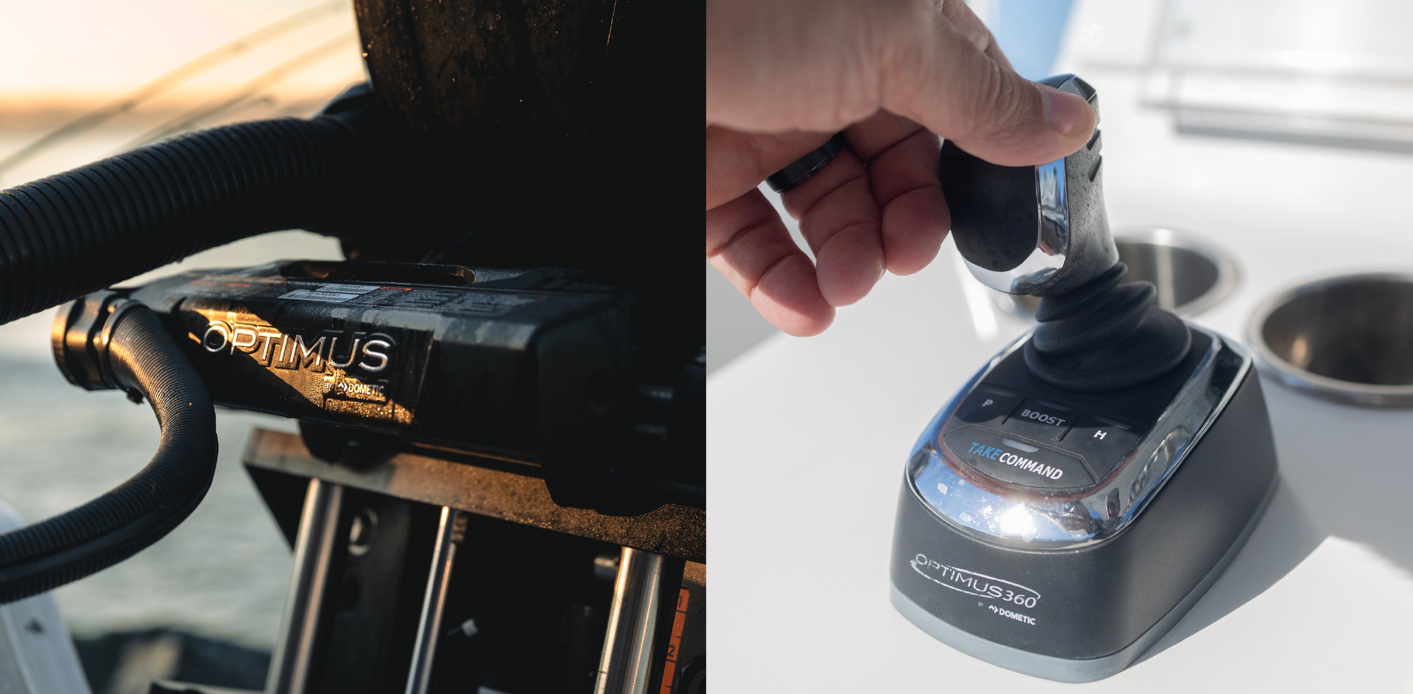 Split image with EA1000 actuator on the left and 360 joystick on the right