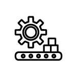 Line drawing of a gear and conveyor belt with boxes