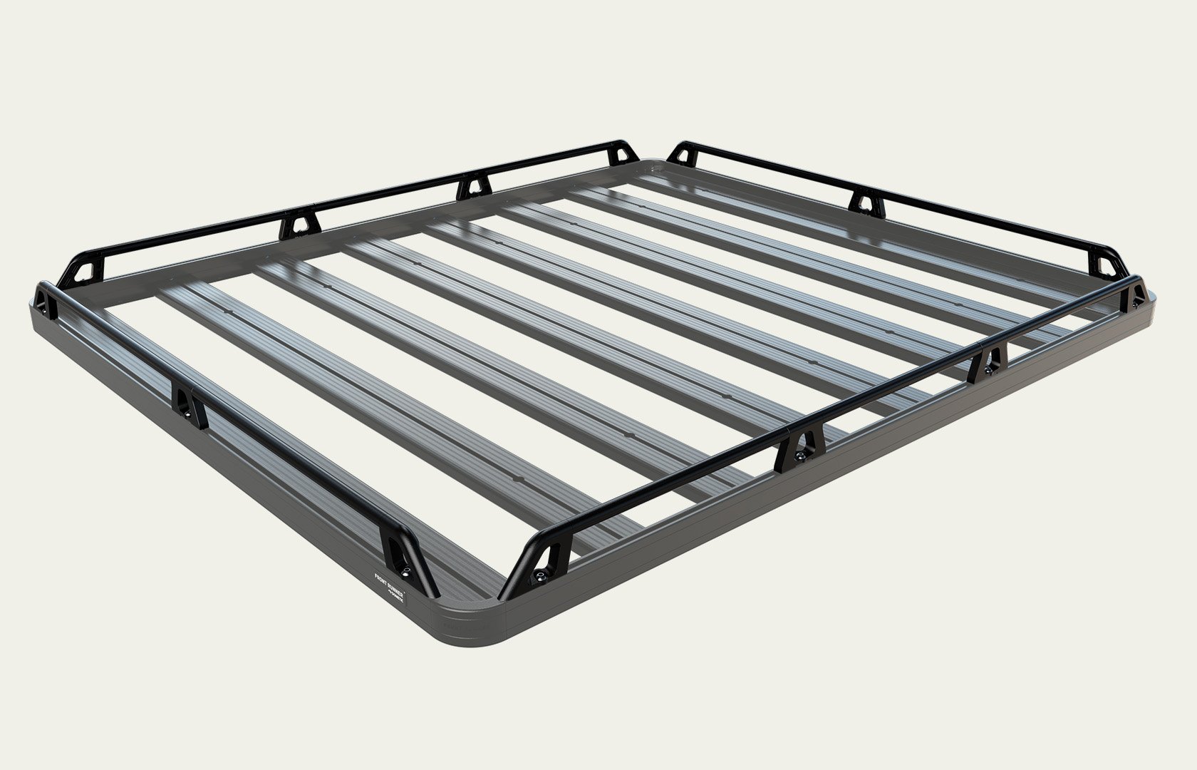 Front Runner Dometic roof rack with integrated expedition rails in a studio environment