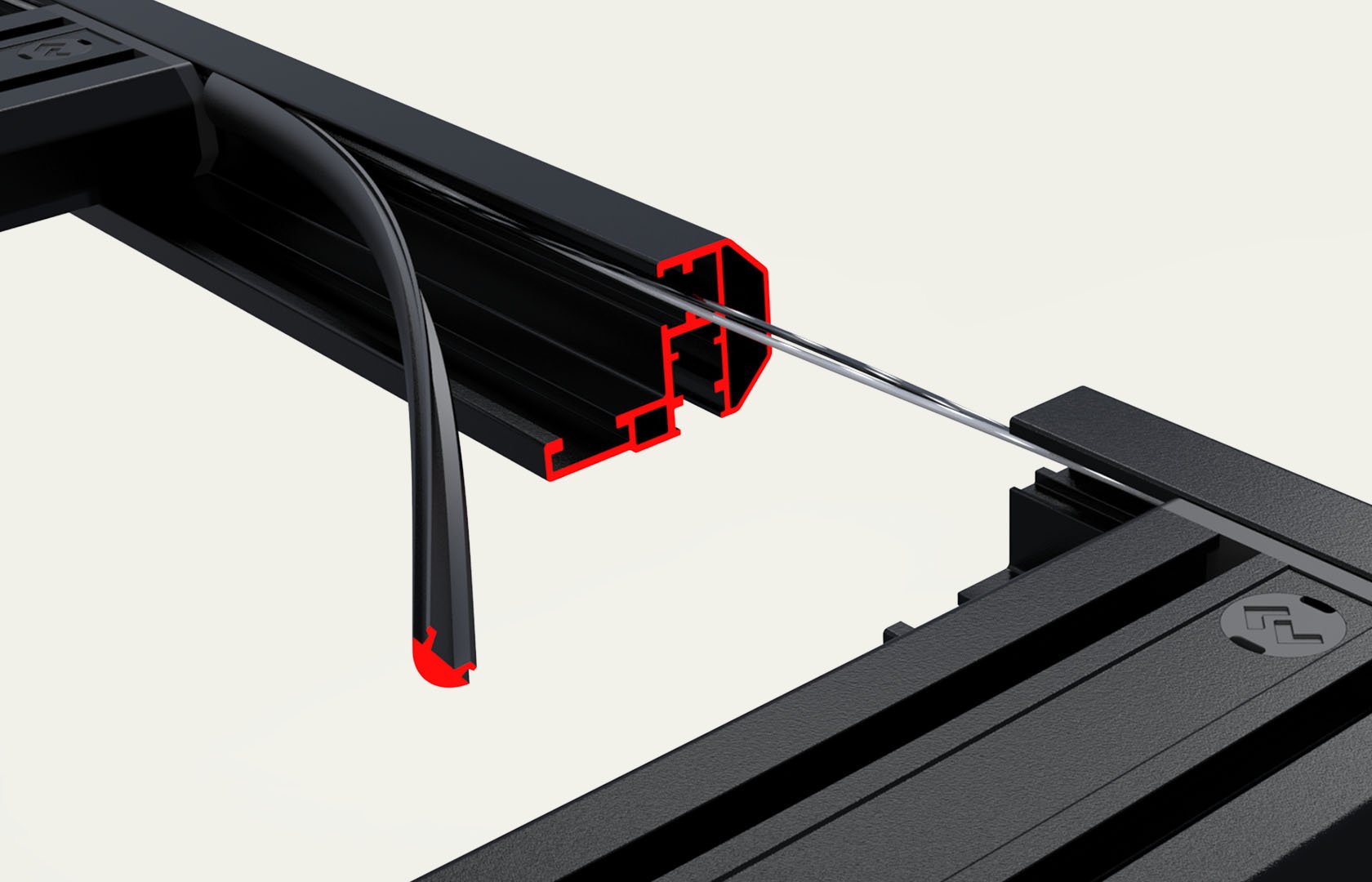Dometic Front Runner Series Slimline 3 roof rack with integrated cable management channel for concealed routing of power and lighting cables
