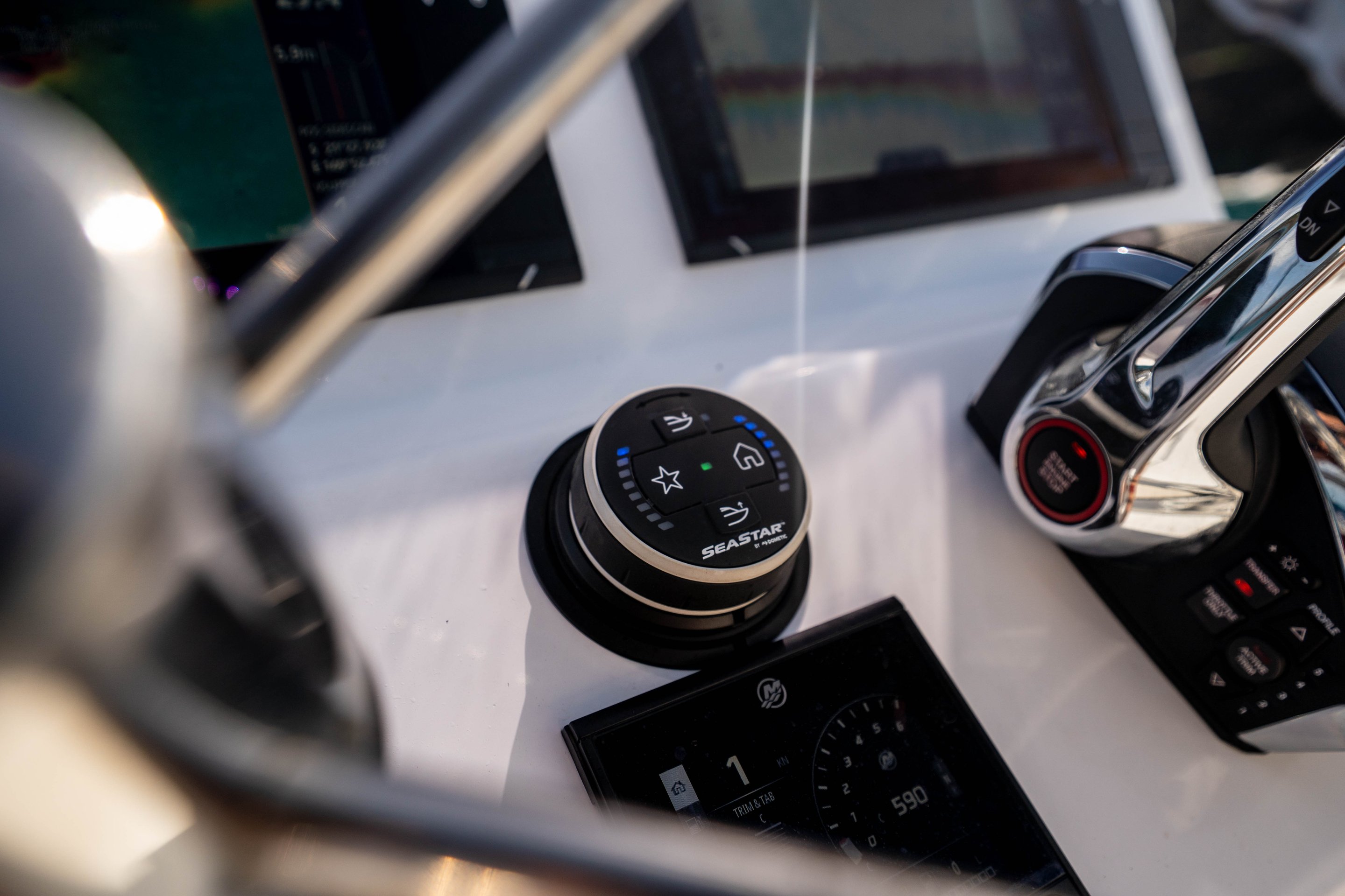 Trim Tab dial controller installed on a boat