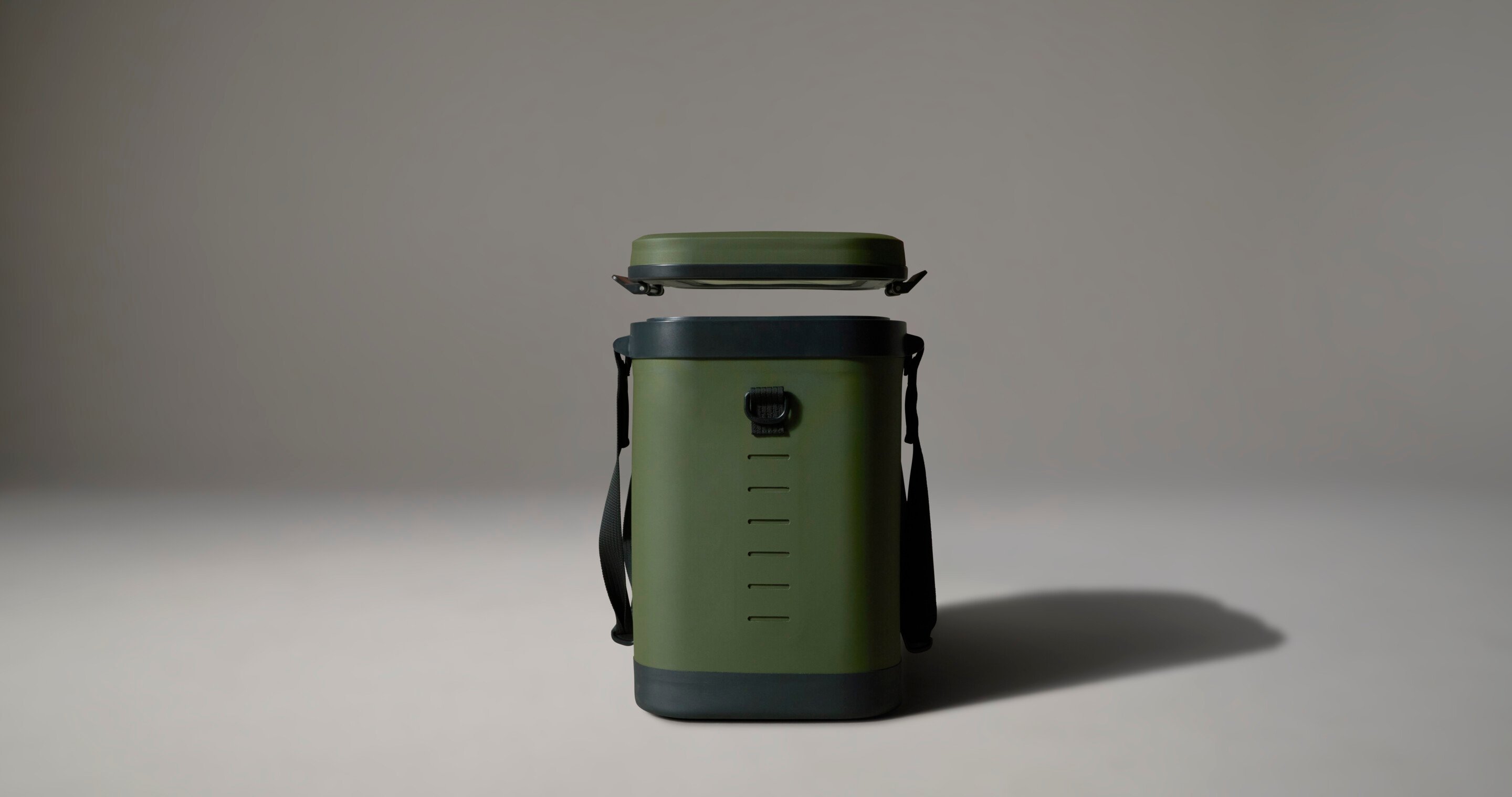 Cooler with dual opening lid.