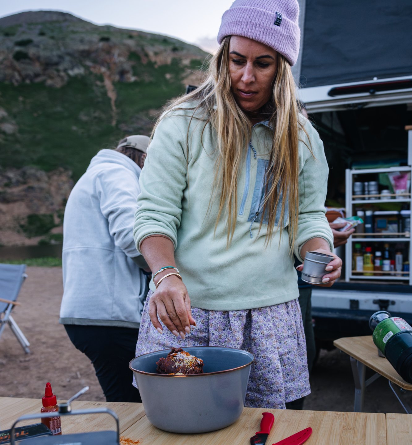 Sarah Glover cooking elk burgers