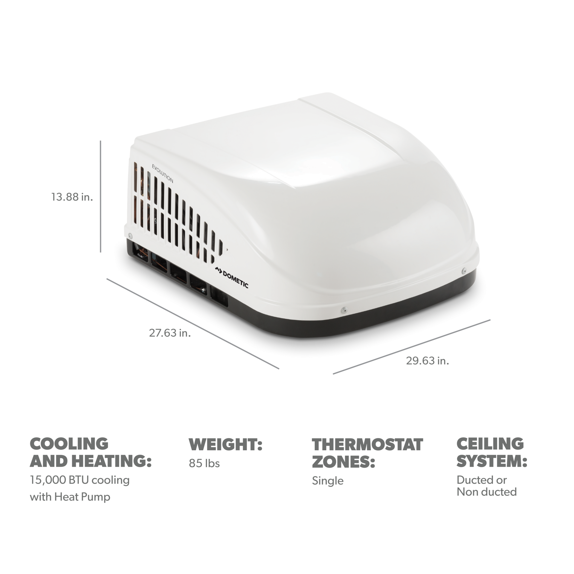 Dometic Brisk II - 15K BTU Single-Zone Air Conditioner w/Heat Pump - White