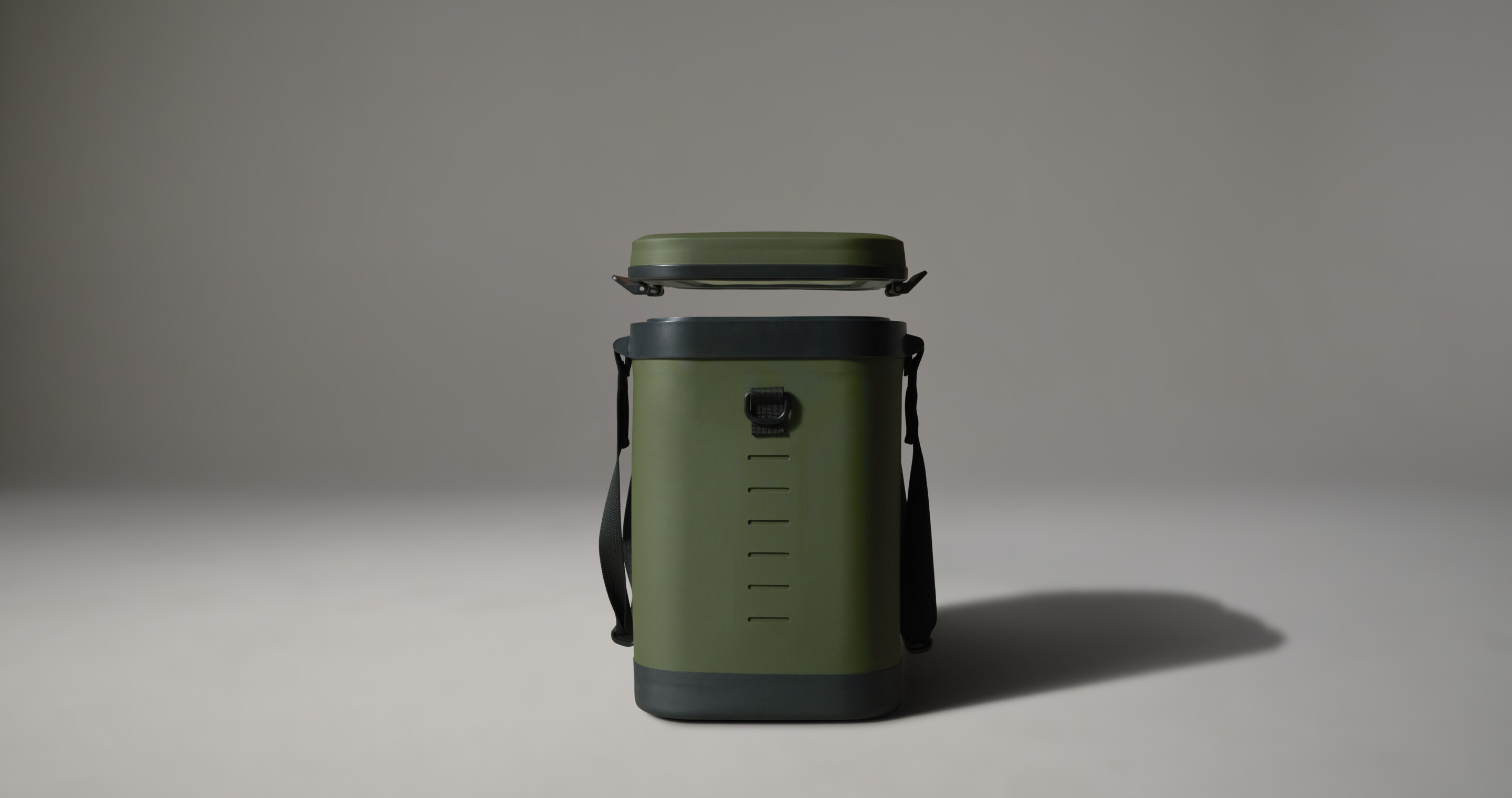 Cooler with dual opening lid.