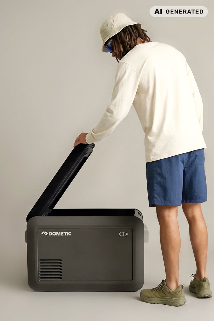 A man opening a Dometic CFX5 cooler