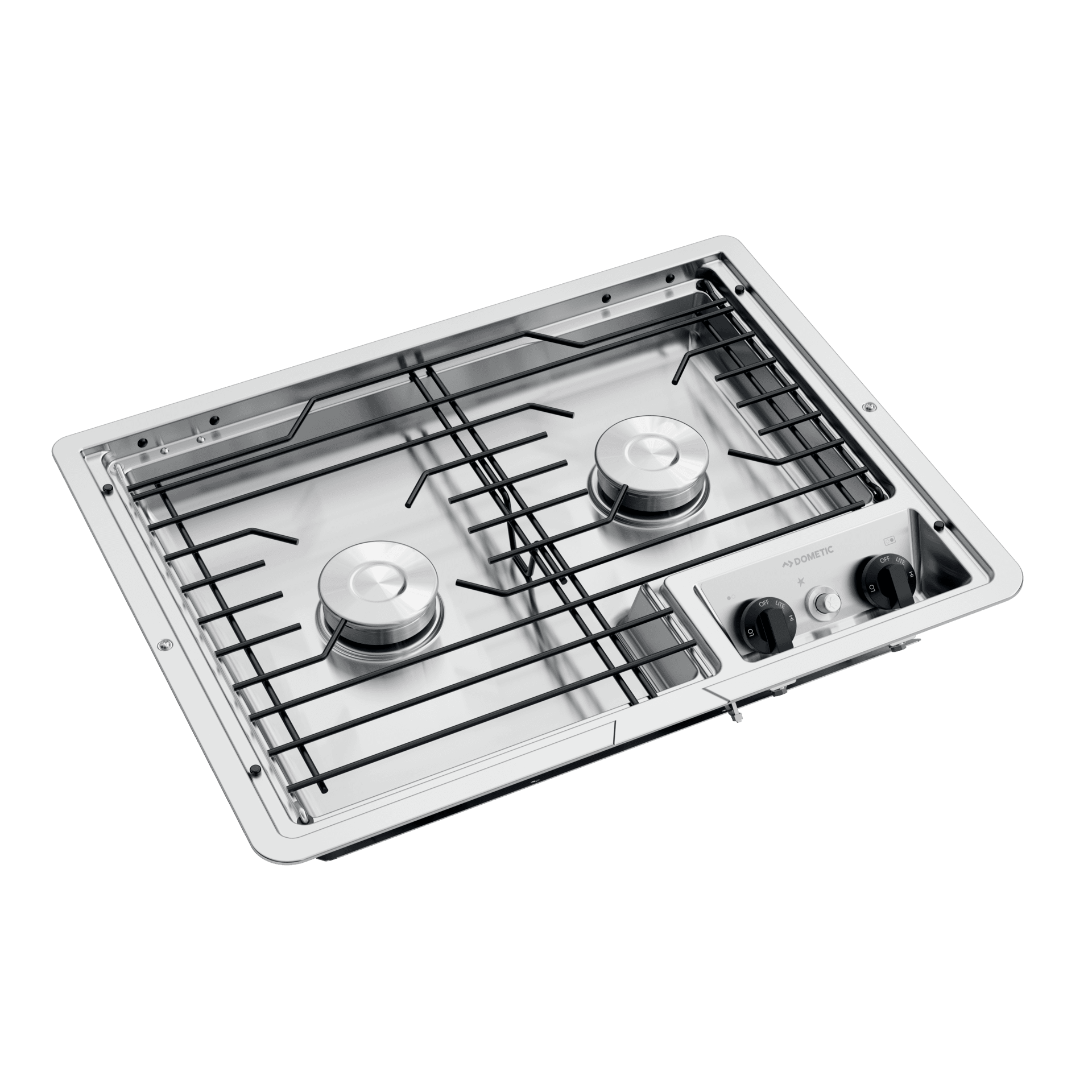 Dometic 50216G RV Stainless 2-Burner Propane Cooktop with Glass Cover