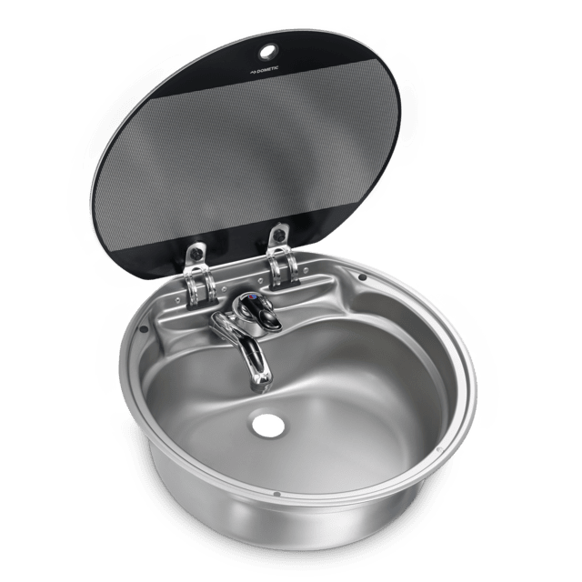 Dometic VA7000 Series Round Sink with 3-Hole Faucet & Glass Cover