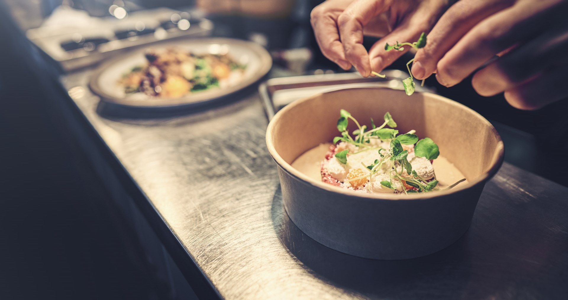 Take away food being prepared for delivery